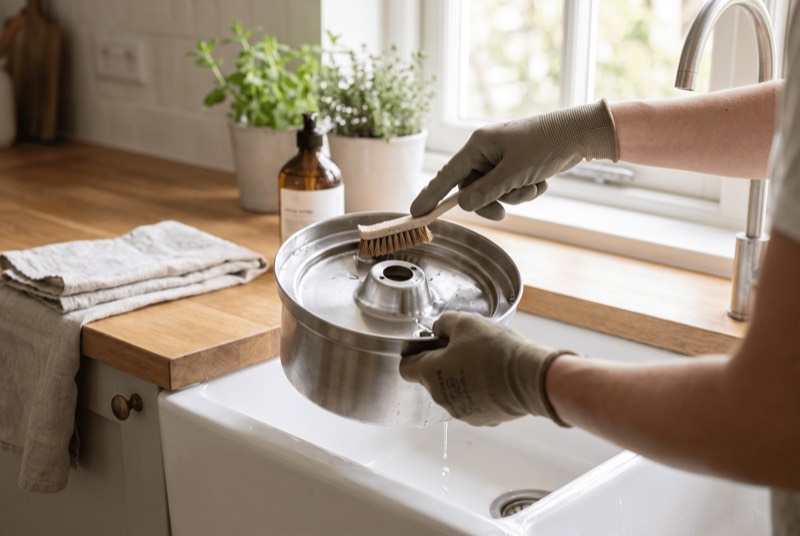 Cleaning a stainless steel cat fountain reservoir